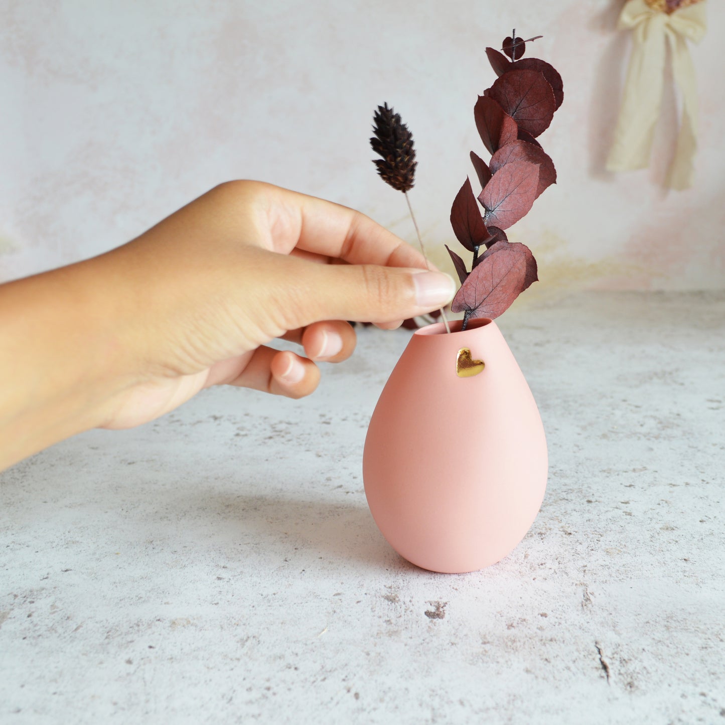 Pastel Pink Bud Vase With An Embossed Gold Heart | Valentines | Flower Vase | Porcelain