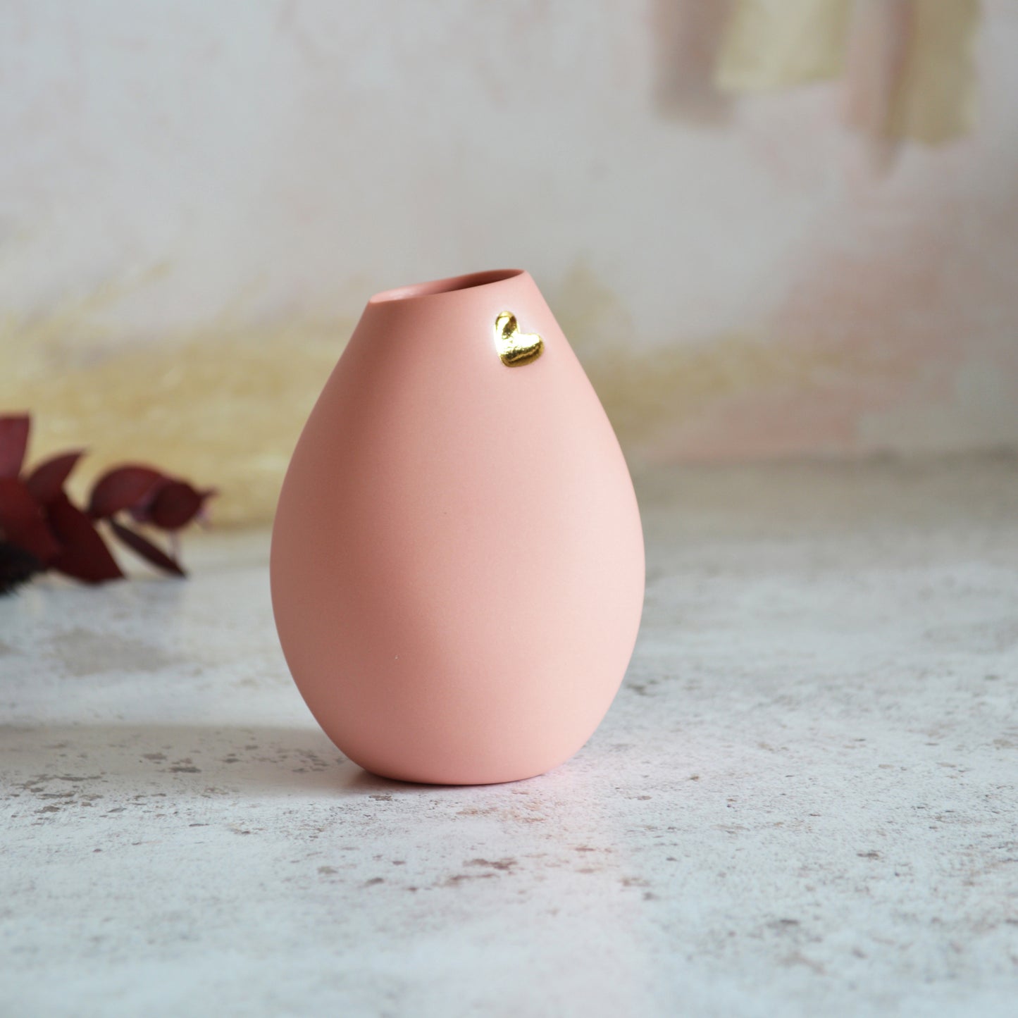 Pastel Pink Bud Vase With An Embossed Gold Heart | Valentines | Flower Vase | Porcelain