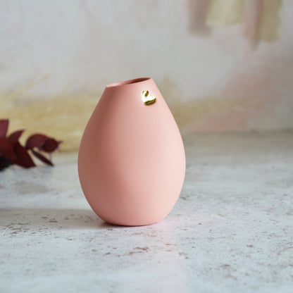 Pastel Pink Bud Vase With An Embossed Gold Heart | Valentines | Flower Vase | Porcelain
