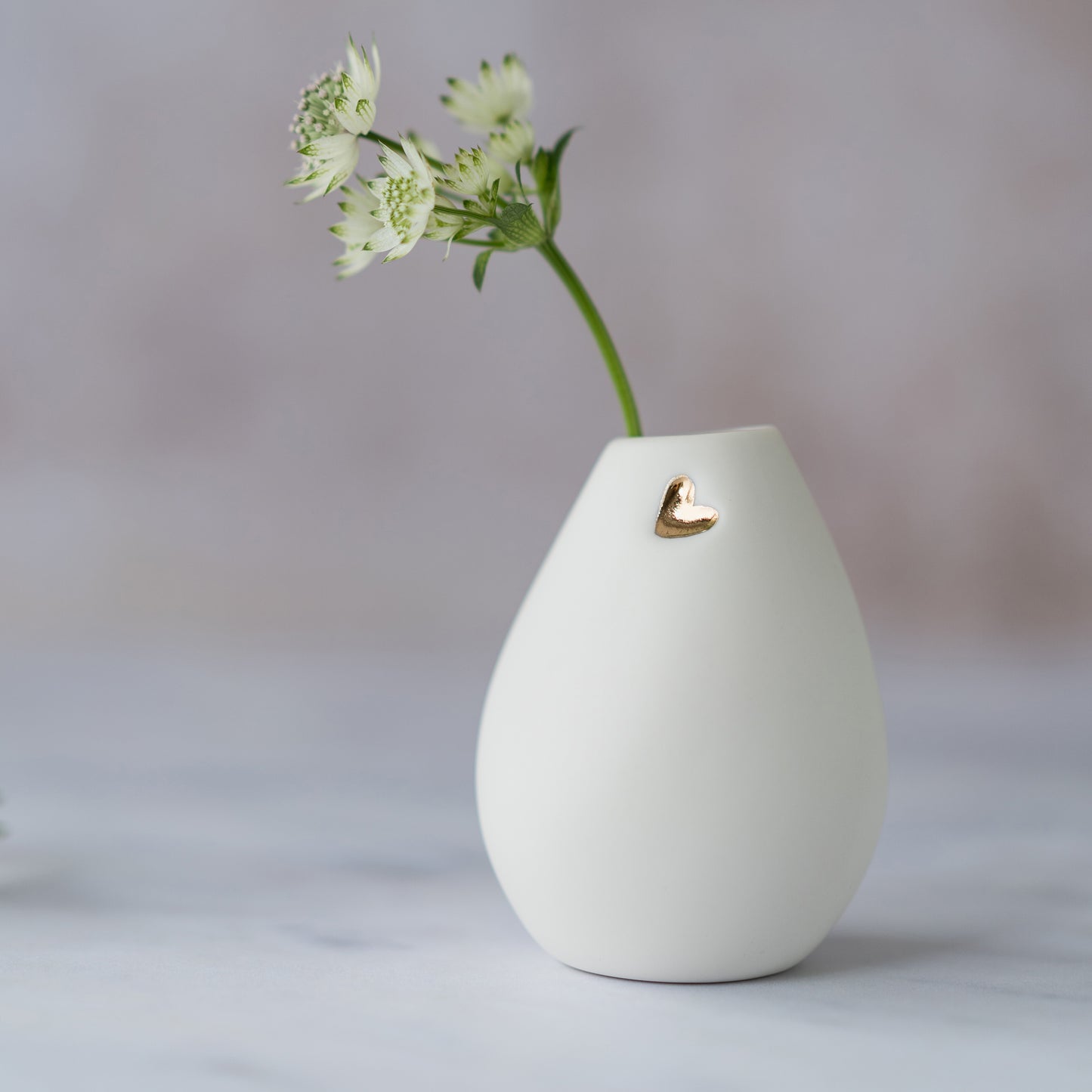 Small White Bud Vase with an embossed gold heart | Porcelain | Flower Vase | Mother's Day Vase