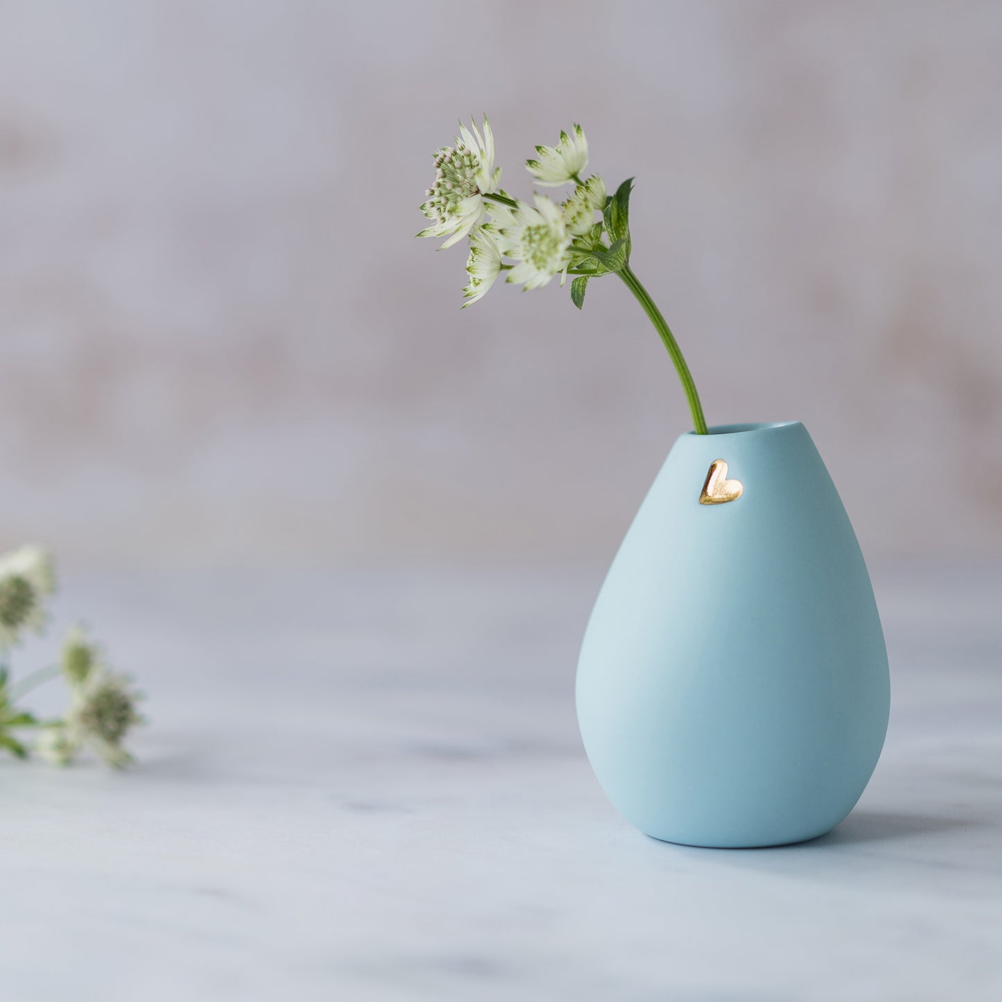 Pastel Blue Bud Vase With An Embossed Gold Heart | Porcelain Vase | Flower Vase | Mother's Day Gifts