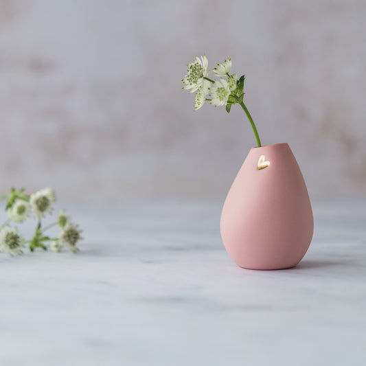 Pastel Pink Bud Vase With An Embossed Gold Heart | Valentines | Flower Vase | Porcelain