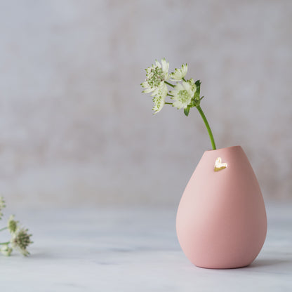 Pastel Pink Bud Vase With An Embossed Gold Heart | Valentines | Flower Vase | Porcelain