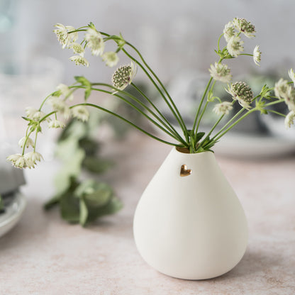 Big Bellied White Bud Vase With A Gold Embossed Heart | Flower Vase | Porcelain Vase