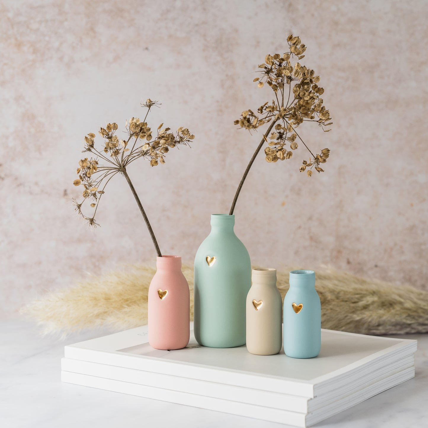 Pastel Bottle Vases With A Gold Embossed Heart | Summer Vase | Flower Vase | Porcelain