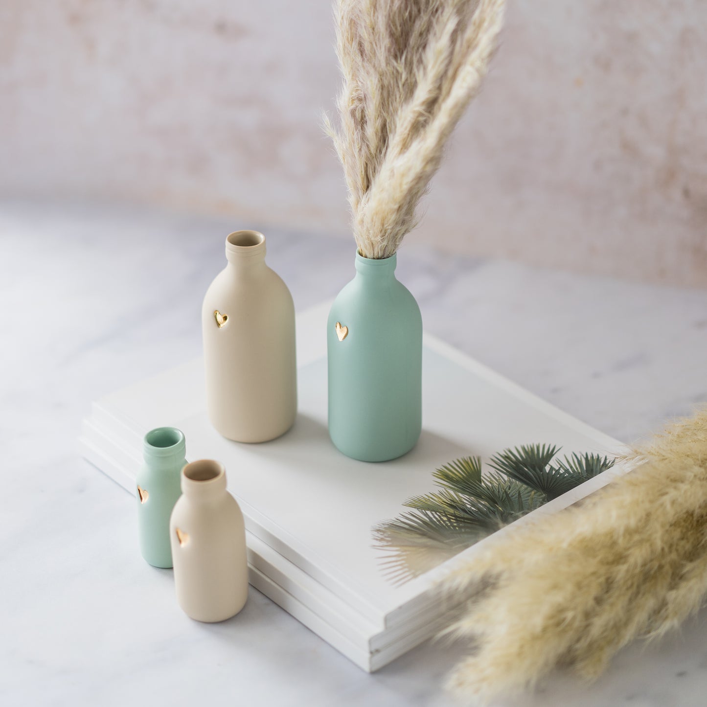 Pastel Bottle Vases With A Gold Embossed Heart | Summer Vase | Flower Vase | Porcelain