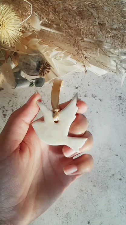 Mini Hanging Dove with A Subtle Pearl Finish | Hanging Decoration | Christmas Decor | Tree Ornament