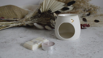 Wax And Oil Burner With A Gold Embossed Heart And Detachable Lid | Wax Burner | Porcelain