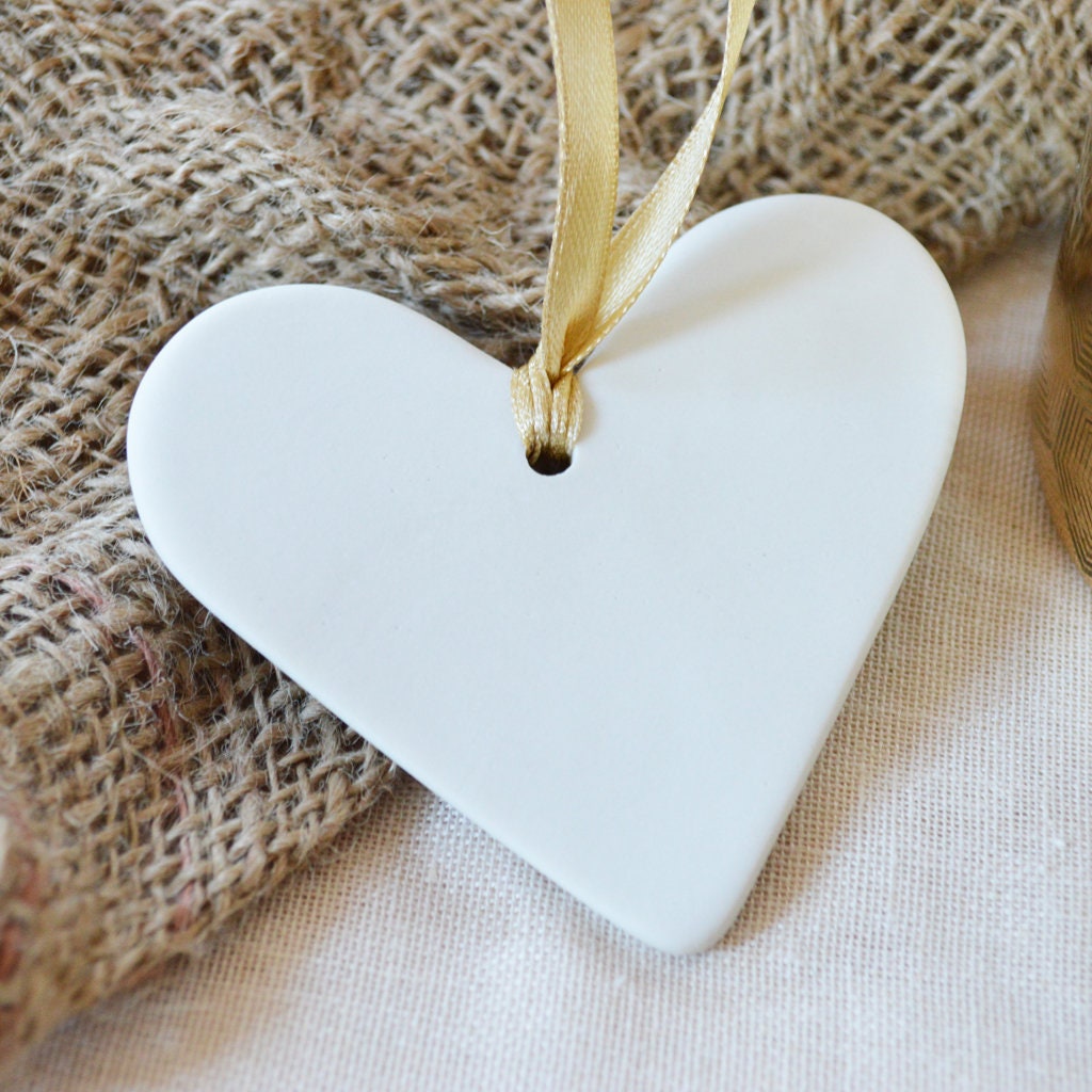 I Love You Heart With A Gold Heart | Porcelain | Hanging Heart Decoration | Valentines Keepsake