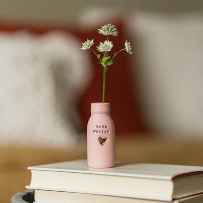 Discontinued* Worded Pastel Bottle Vases With Gold Motifs | Sunshine | Crescent Moon | Heart | Star | Summer Vases | Porcelain