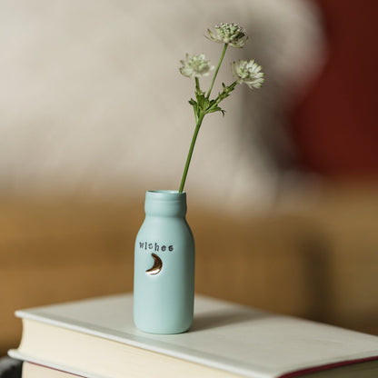 Discontinued* Worded Pastel Bottle Vases With Gold Motifs | Sunshine | Crescent Moon | Heart | Star | Summer Vases | Porcelain