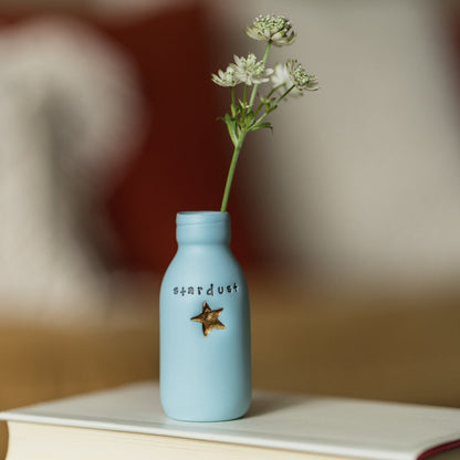 Discontinued* Worded Pastel Bottle Vases With Gold Motifs | Sunshine | Crescent Moon | Heart | Star | Summer Vases | Porcelain