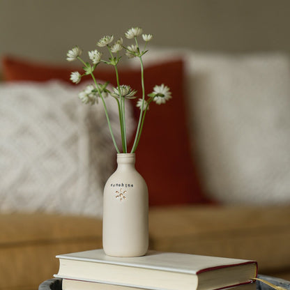 Discontinued* Worded Pastel Bottle Vases With Gold Motifs | Sunshine | Crescent Moon | Heart | Star | Summer Vases | Porcelain