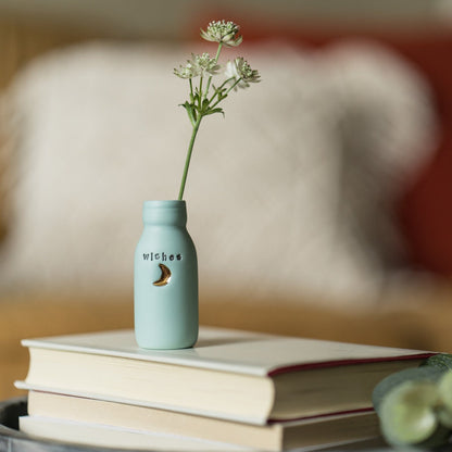 Discontinued* Worded Pastel Bottle Vases With Gold Motifs | Sunshine | Crescent Moon | Heart | Star | Summer Vases | Porcelain
